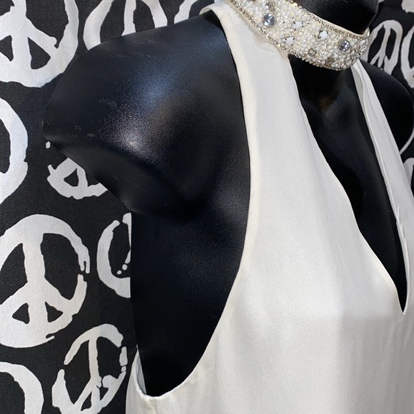 100% SILK HH HAUTE HIPPIE JEWELED-NECK CREAM CHIFFON SLEEVELESS TANK SZ S - Picture 4 of 15